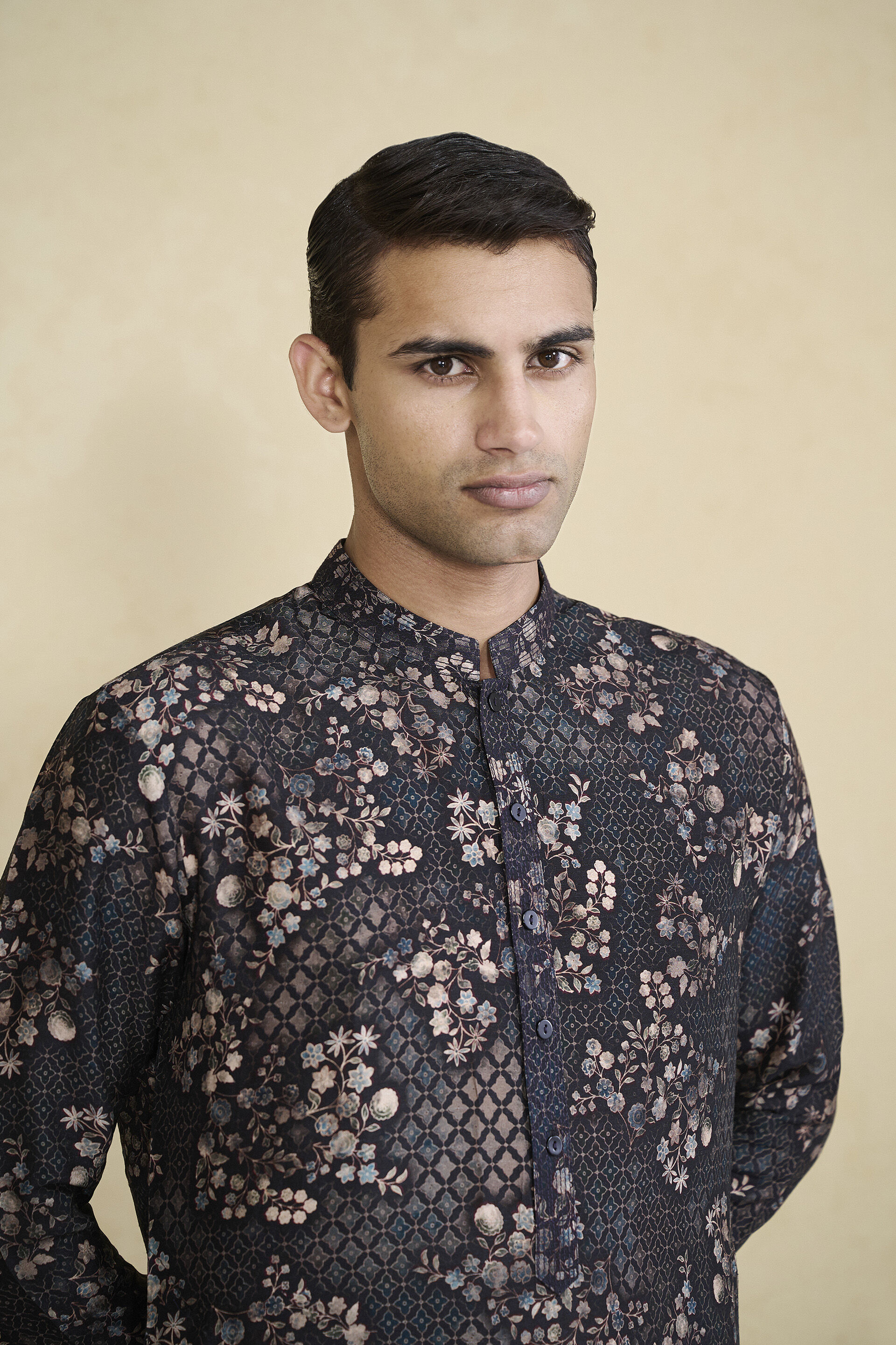 Rukham Printed Silk Kurta - Black, Black, image 5